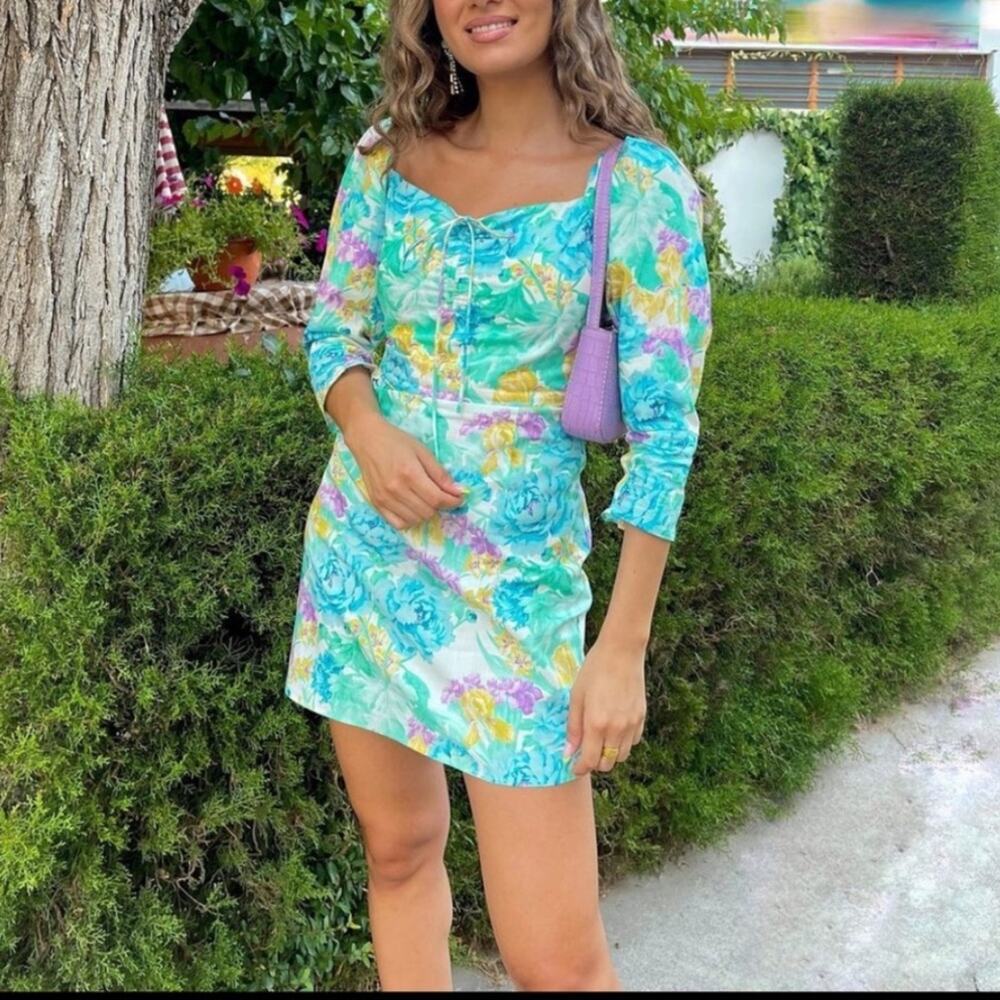 Zara Floral Off the Shoulder Mini Dress Size Small NWT Bloggers Favorite